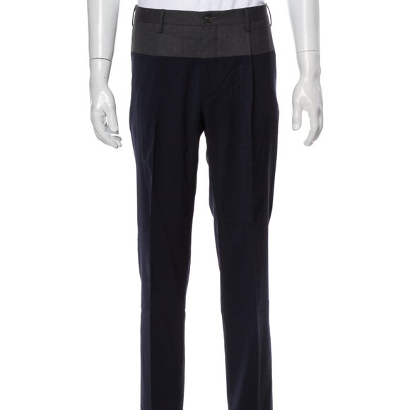 Incotex Grey Blue Color Blocked Slim Pleated Incotex Wool Dress Pants EU 48 - Picture 13 of 15